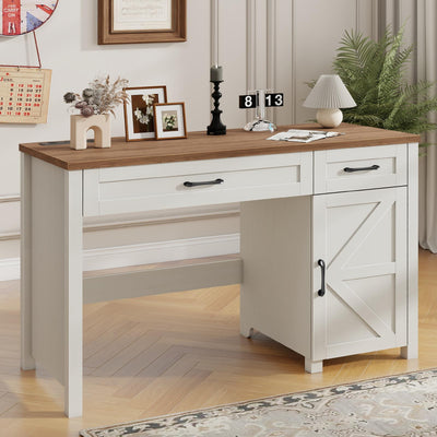 Farmhouse 47" Executive Desk, Computer Desk with Drawers and Storage Cabinet, Workstation Computer Desk for Home Office and Study.(Unique White)