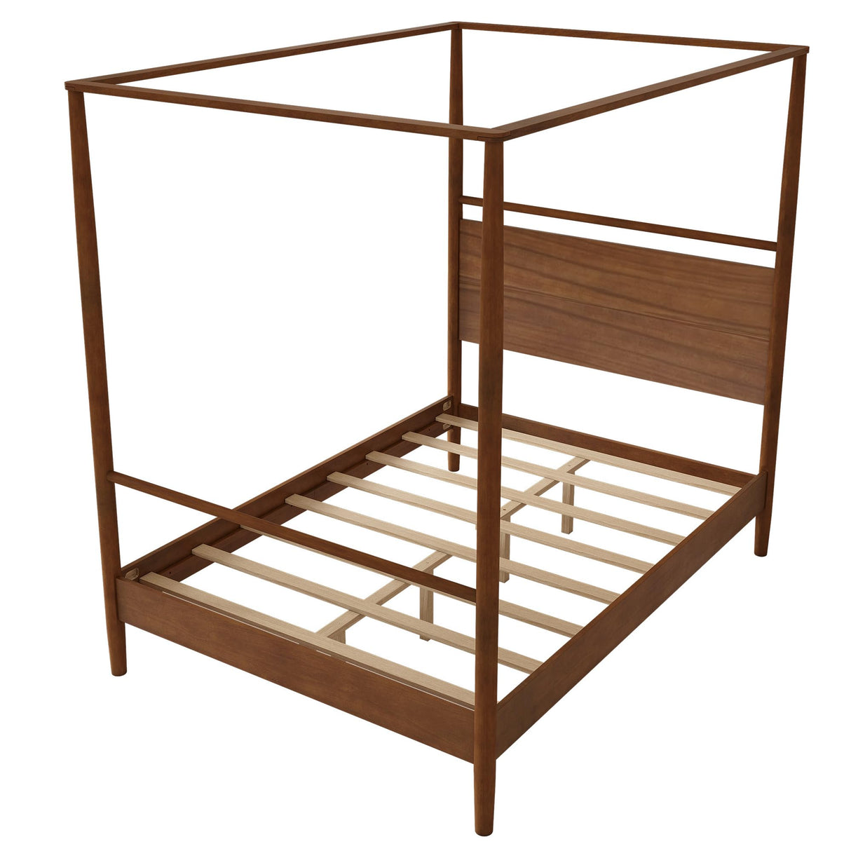 LUMISOL Full Size Canopy Bed Frame, Solid Wood 4 Posters Bed Frame with Headboard and Under-Bed Storage Space, No Box Spring Required, Walnut LUMISOL