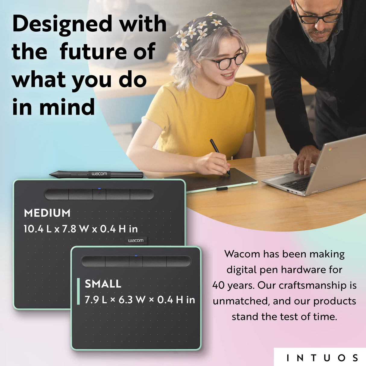 Wacom Intuos Small Bluetooth Graphics Drawing Tablet, Portable for Teachers, Students and Creators, 4 Customizable ExpressKeys, Compatible with Chromebook Mac OS Android and Windows - Pistachio Wacom