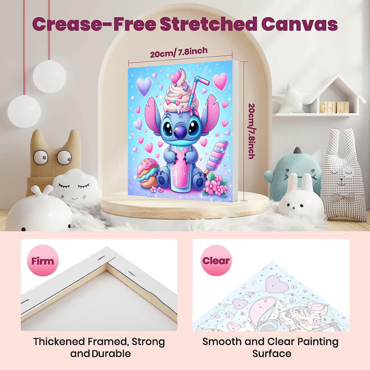 KOJEFCV 4 Pack Cartoon Paint by Numbers for Kids with Framed Canvas-with Wooden Easel, Paint by Number for Kids Ages 4-8-12, DIY Easy Acrylic Oil Painting Kits for Home Wall Decor (8X8inch) KOJEFCV