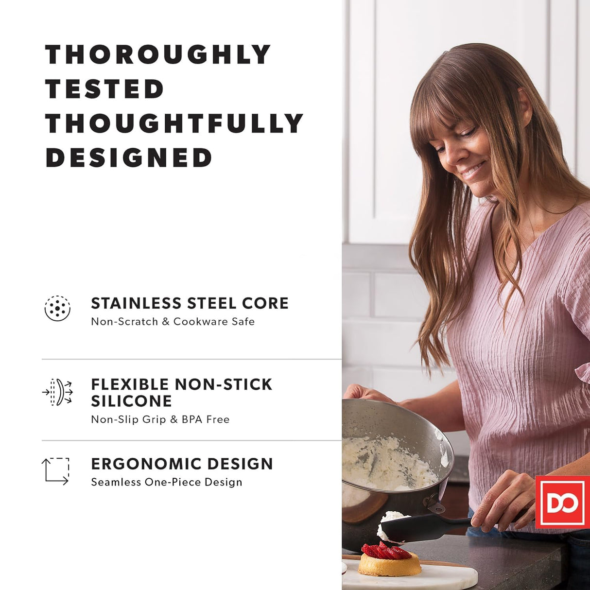 DI ORO Silicone Spatula Set - Rubber Kitchen Spatulas for Baking, Cooking, & Mixing - 600°F Heat-Resistant & BPA Free Silicone Scraper Spatulas for Nonstick Cookware - Dishwasher Safe (3pc, Black) di Oro Living