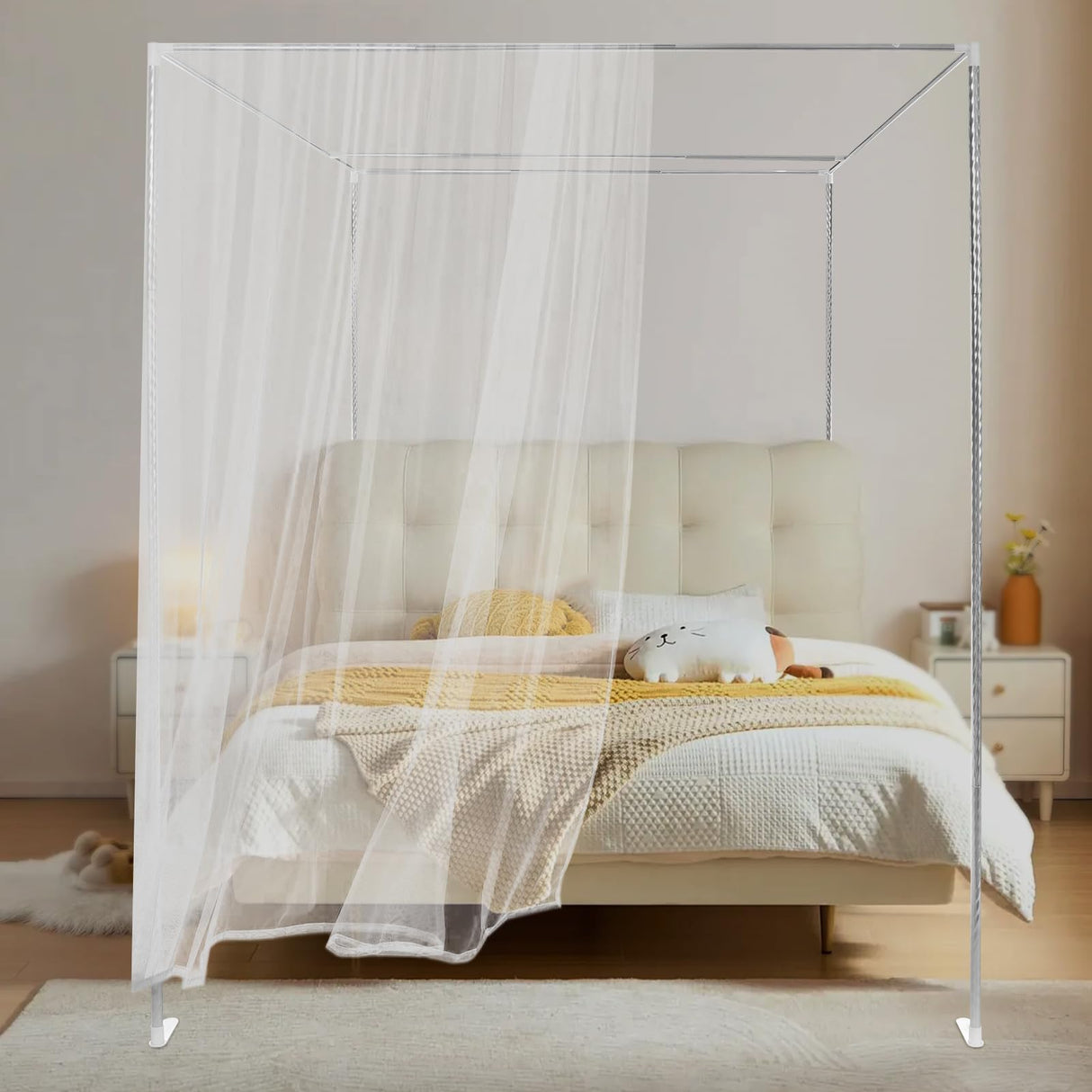 ZAWAYINE Canopy Bed Frame,Stainless Steel Four Corner Bed Canopy Poles Mosquito Net Frame Thickened Metal Canopy Frame Poles for Metal and Wood Bed Frames, Bedroom Decor Upgrade,59"x78"x78"(Queen) ZAWAYINE