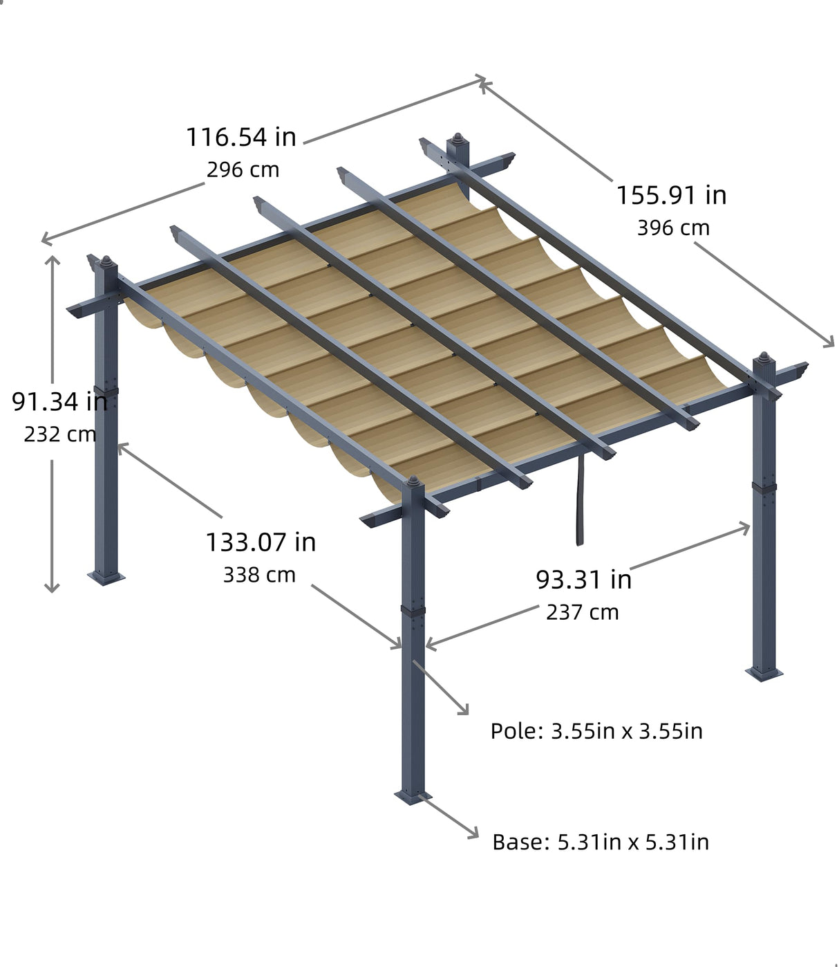 GarveeLife 10x13 Ft Aluminum Pergola, Outdoor Metal Pergola with Adjustable Canopy, Reinforced Frame Outdoor Shelter for Backyard, Garden and Deck - Khaki GarveeLife