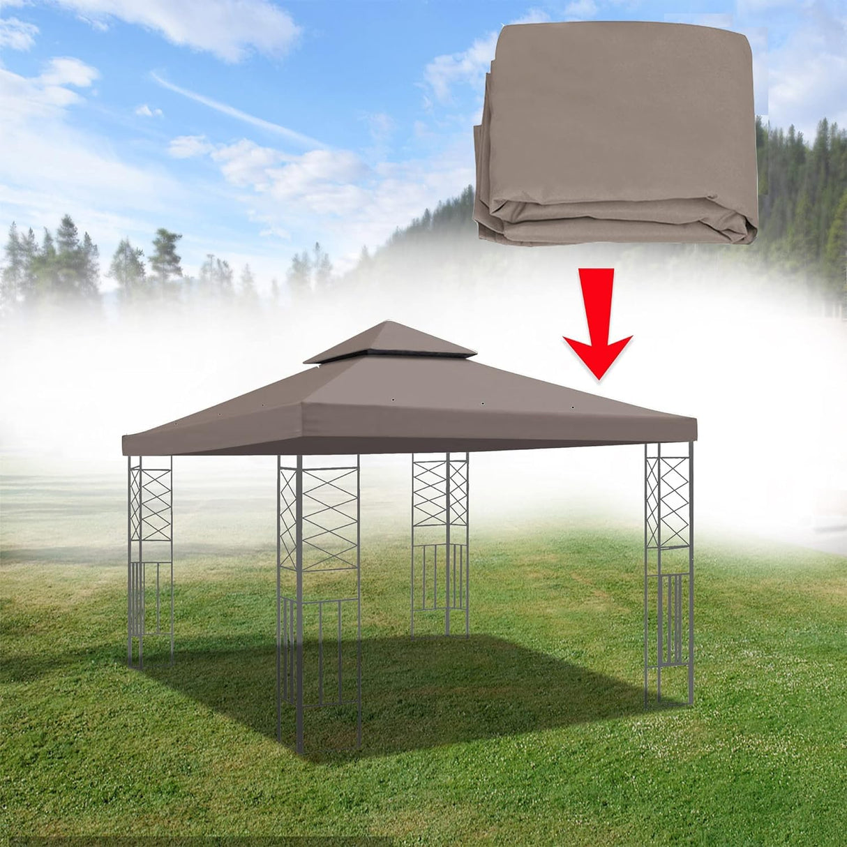 FORALEBEN 10' x 10' Gazebo Replacement Canopy Top Cover for 2 Tier Canopy Patio Garden Gazebo Outdoor BBQ Roof Cover Shelter (Taupe) FORALEBEN