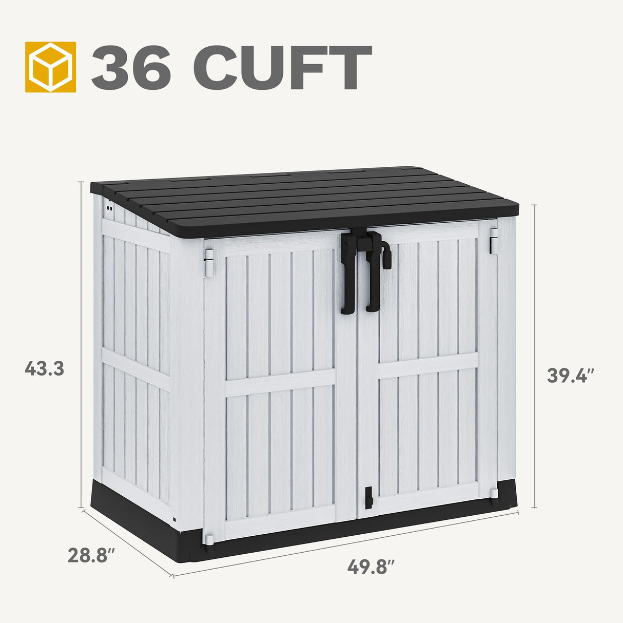 DWVO 36 cu ft Tool Storage Shed, Storage for Bakcyard, Patio, and Garden, Resin Plastic Shed with Sloped Lid, Lockable Door, and Wood Grain Finish, Light Gray DWVO