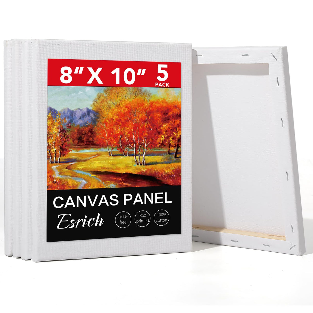 ESRICH Stretched Canvas for Painting, 5 Pack 8x10 Canvas Value Pack, Primed Acid-Free Cotton Blank Canvas, Paint Canvases for Oil & Acrylic Paint. ESRICH