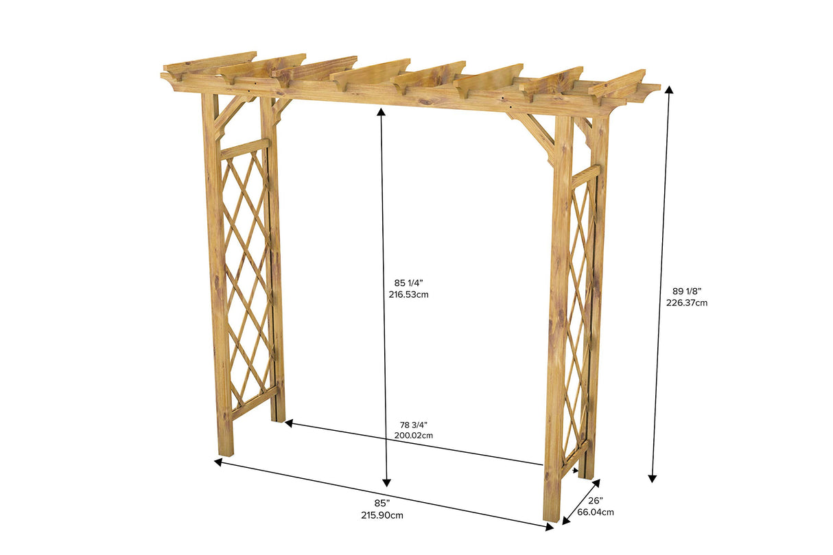 Vita Heartwood Grande Cedar Arbor, Golden Brown, FSC, Wood, 85 inch L x 26 inch W x 89 inch H, Opening Width 78 inches, Garden Décor Shade Arch, VA68898 Vita
