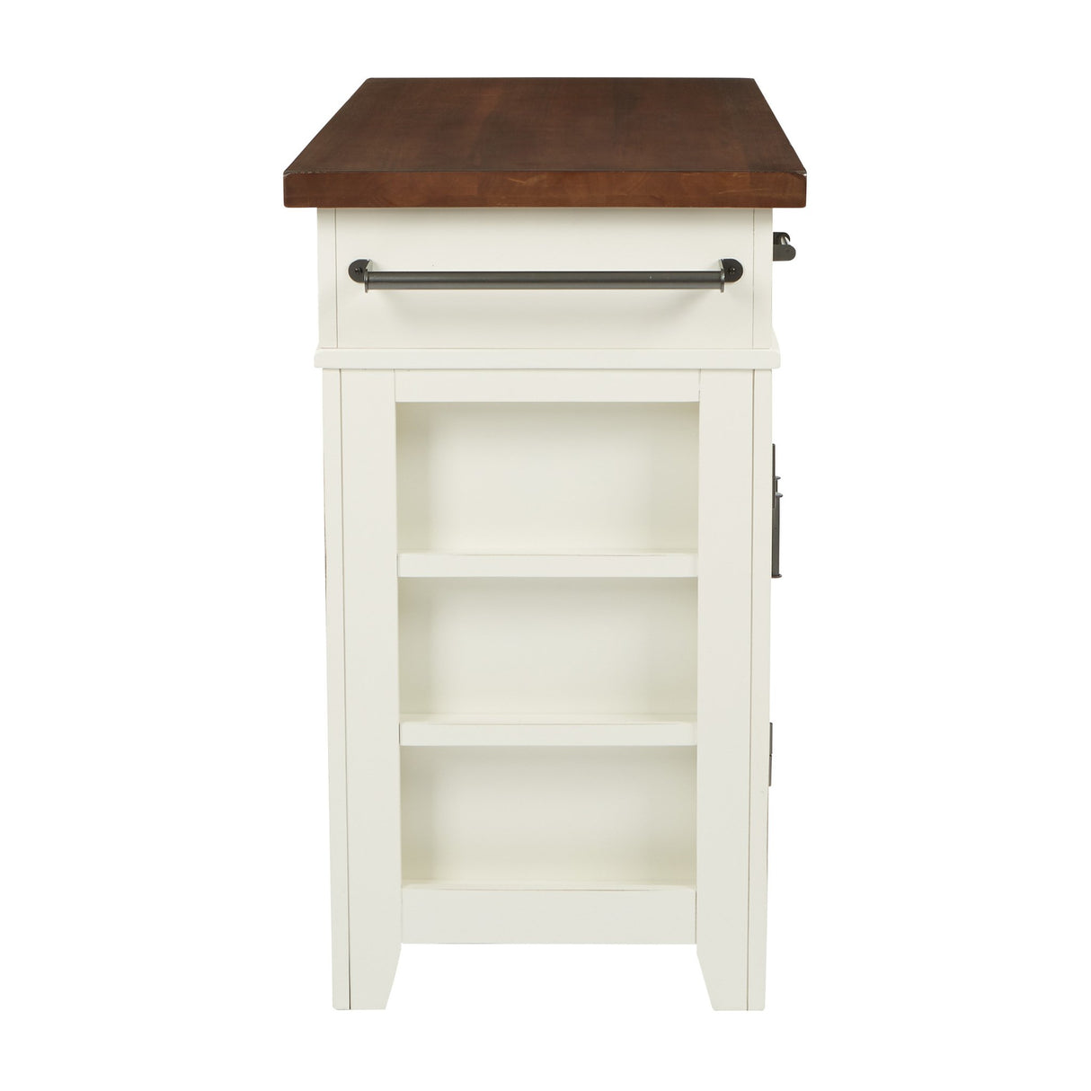 INSPIRED by Bassett OSP Home Furnishings Urban Farmhouse Kitchen Island with Vintage Oak Solid Hardwood Top, Distressed White Finish OSP Home Furnishings