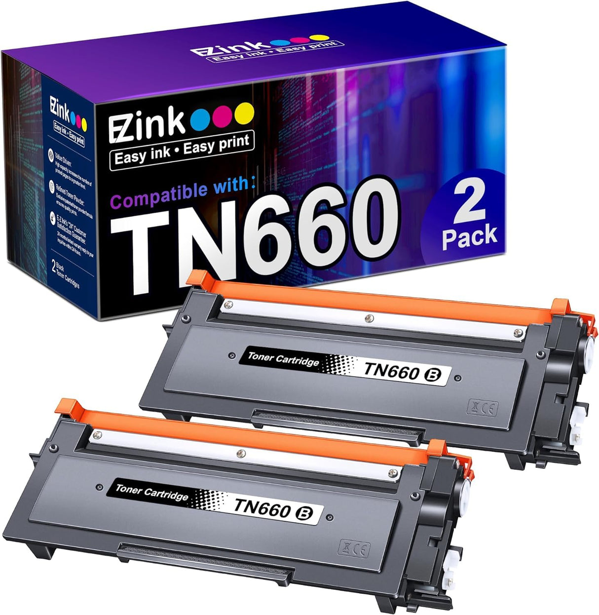 E-Z Ink Compatible Toner Cartridge Replacement for Brother TN660 TN-660 TN 660 TN630 Compatible with HL-L2300D HL-L2380DW HL-L2320D DCP-L2540DW MFC-L2700DW MFC-L2685DW Printer (2 Black) E-Z Ink