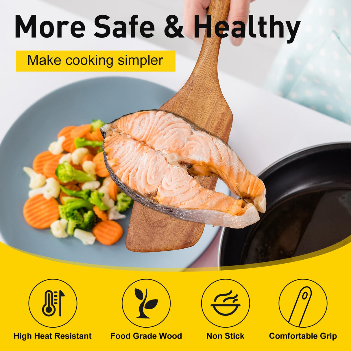 Teak Wooden Spatula for Cooking Wok Spatula Kitchen Turner for Mixing, Scraping, Baking Spatula Best Non Stick Wood Cooking Utensil Angled Flat Spatula Egg Flipper Spatula Scraper Fish Spatula Turner Ayiaren