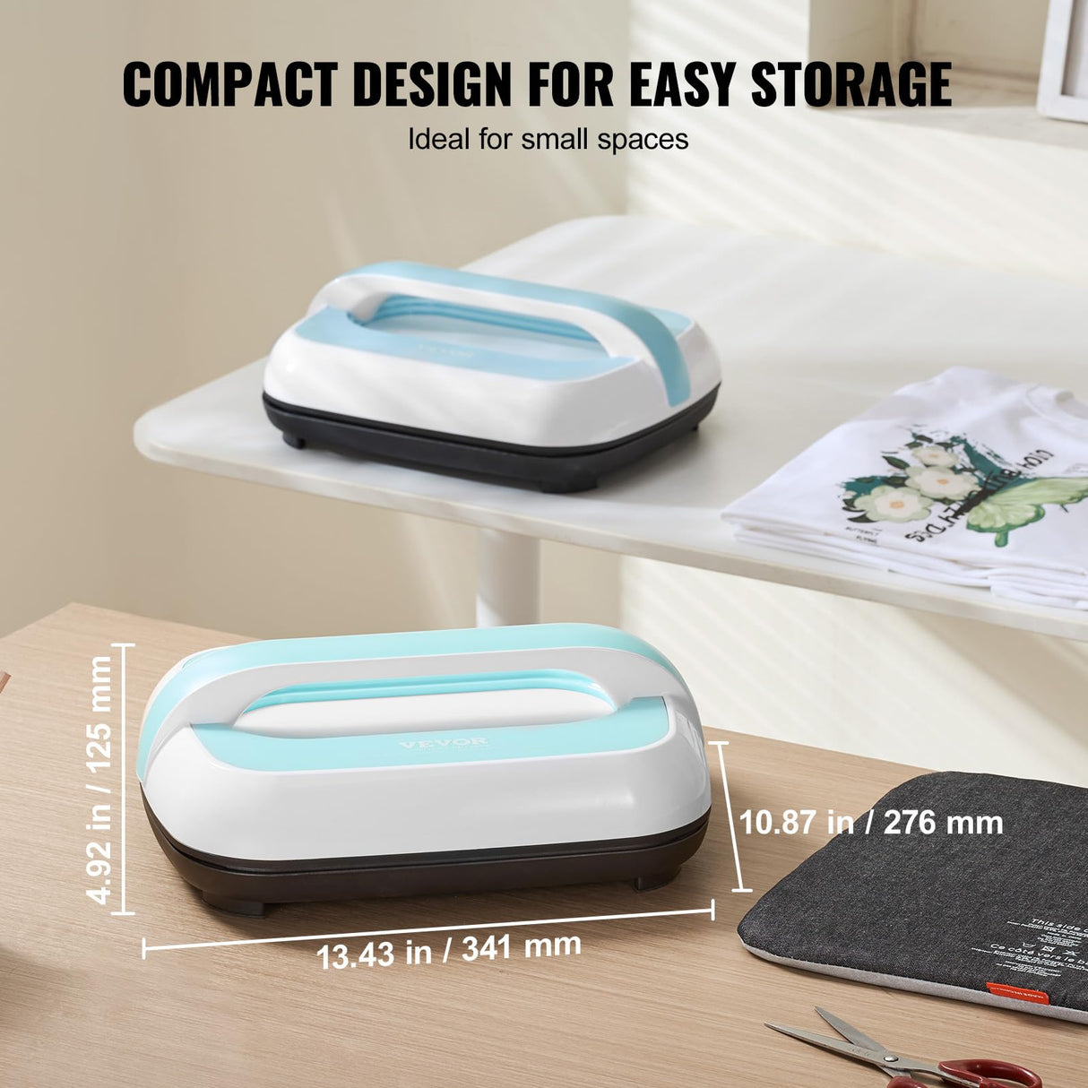 VEVOR Heat Press Machine - 12" x 10" Portable Heat Press - Heat Transfer Machine with Precise Temp Control and Auto-Off Dual-Tube Even Heating - Sublimation Machine for T-Shirts/Bags(Blue+White) VEVOR