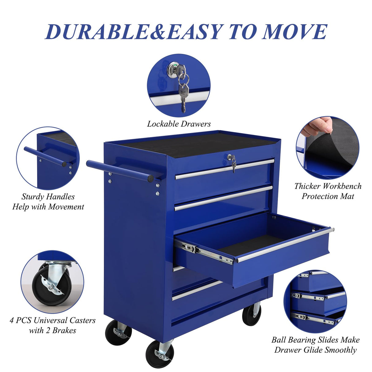 Metal Rolling Tool Chest With Wheels,Tool Storage Cabinet With Locking System,Toolbox With Wheels For Garage,Warehouse,Workshop (Blue Tool Chest with 5 Drawers) MegaChoice