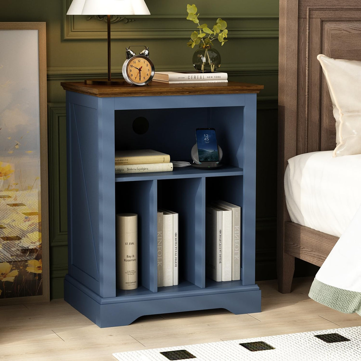 RowyPoey Record Player Stand with Vinyl Record Storage, Large Wood Turntable Stand Cabinet Dispaly Shelf for Living Room,Bedroom,Office,Blue RowyPoey