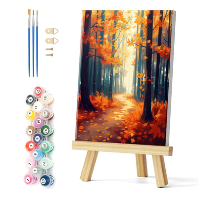 Natuyalo Framed Paint by Number Kits for Adults Beginners, Forest Path Easy Acrylic Adult Paint by Number Kits, Autumn Landscape DIY Painting by Numbers Kits with Frame 12x16 Inch