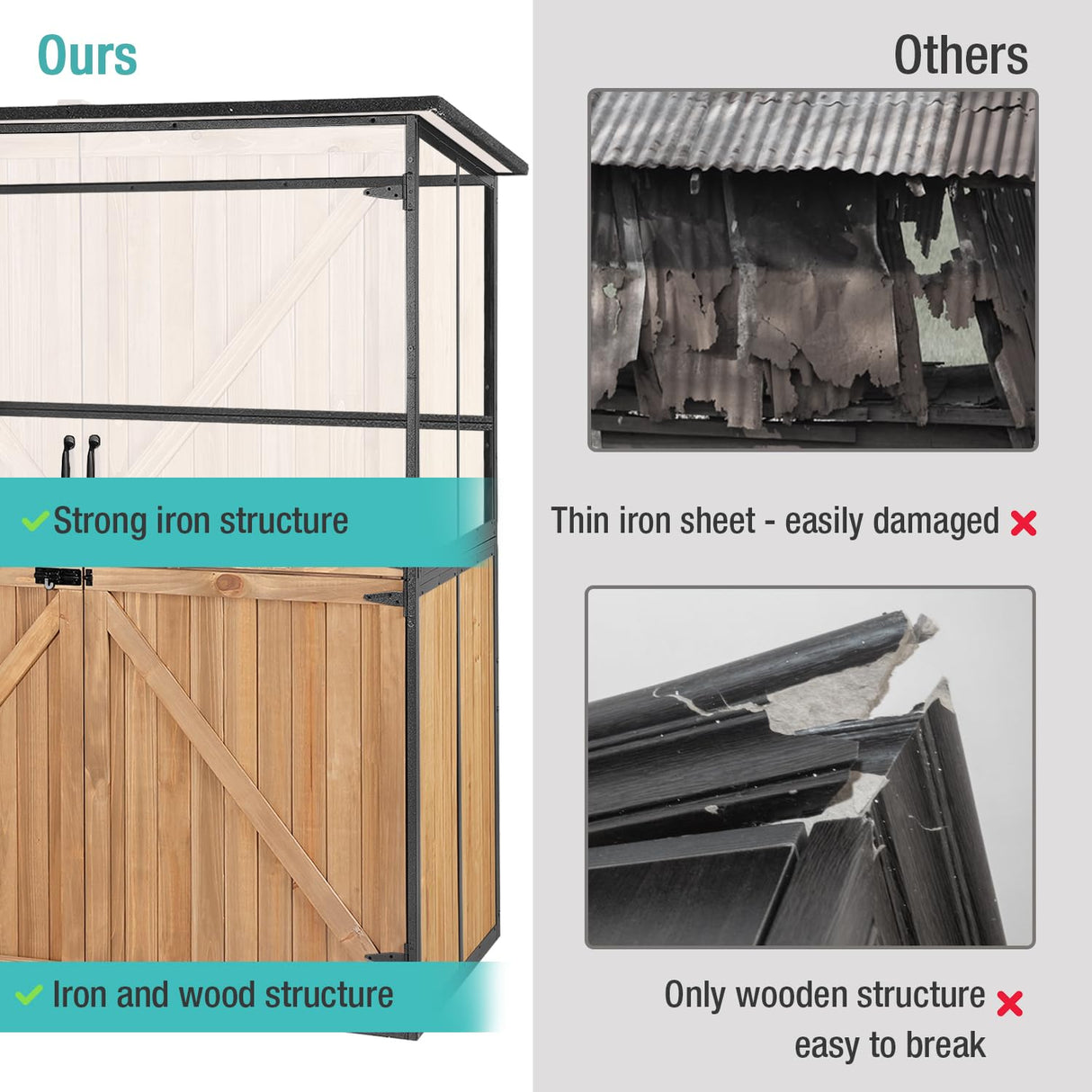 Sheds & Outdoor Storage,Large Garden Shed with Metal Frame Structure and Adjustable Shelves,Bike Storage Tool Cabinet Box for Backyard Garden Patio Lawn (Brown) Suumerpety