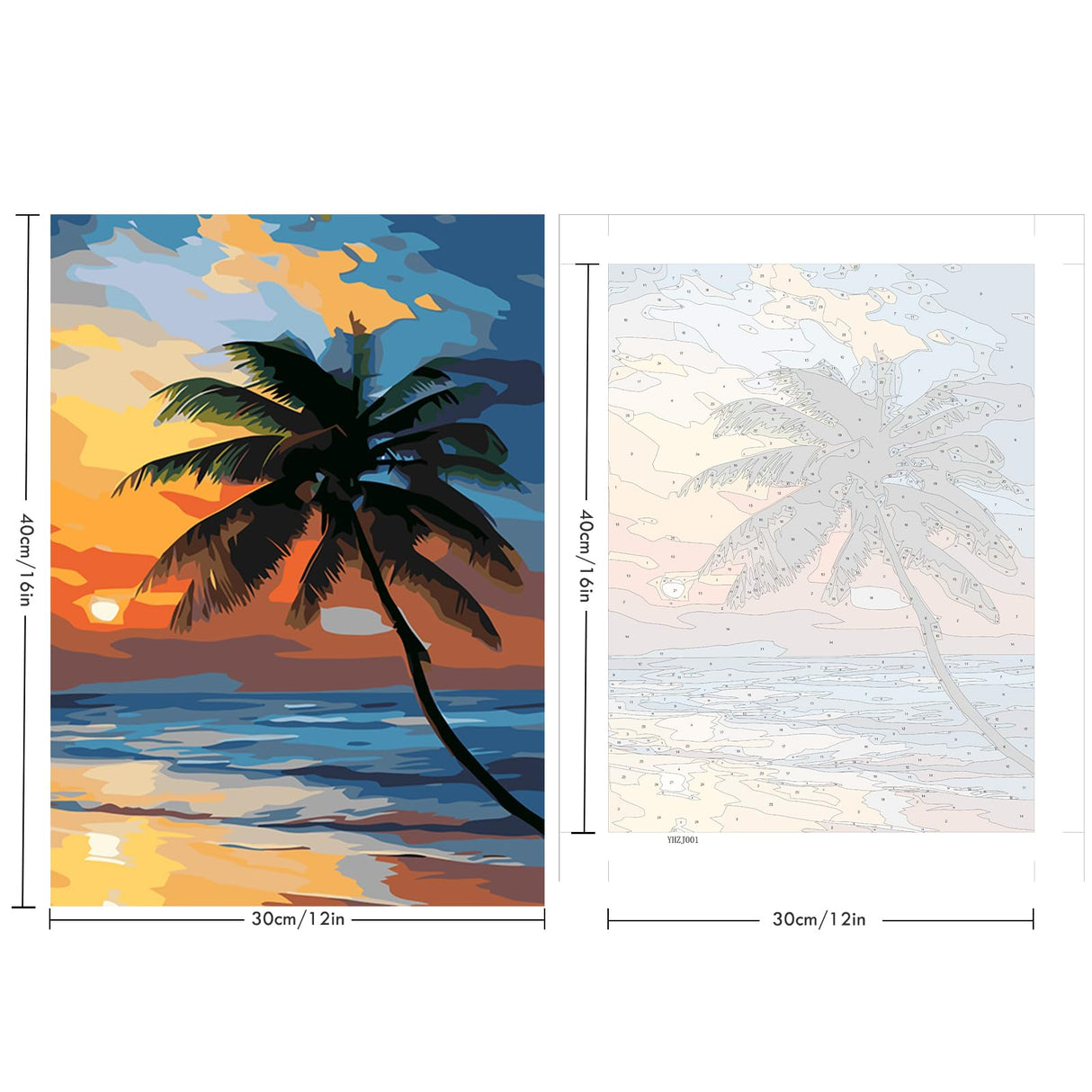 SENQAO Sunset Beach Paint by Number for Adults Framed Canvas, DIY Arts and Crafts for Adults Beginner with Wooden Easel, Paint Brushes, Acrylic Paint Set for Home Wall Decor 12x16inch SENQAO