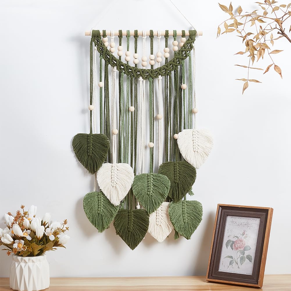 ORIGACH DIY Macrame Leaf Wall Hanging Kit Boho Macrame Leaf Tapestry Kit for Adults Beginner Handmade Macrame Feather Wall Hanging Decor for Living Room Bedroom ORIGACH