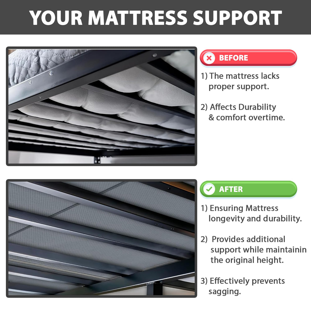 Zayton, 1.5" Split Wood Bunkie Board Queen Size Bed - 2-Piece Under Mattress Support Board, Fully Assembled, Fabric Ventilation Cover - Replaces Wooden Slats or Box Spring for Bed Frames Zayton