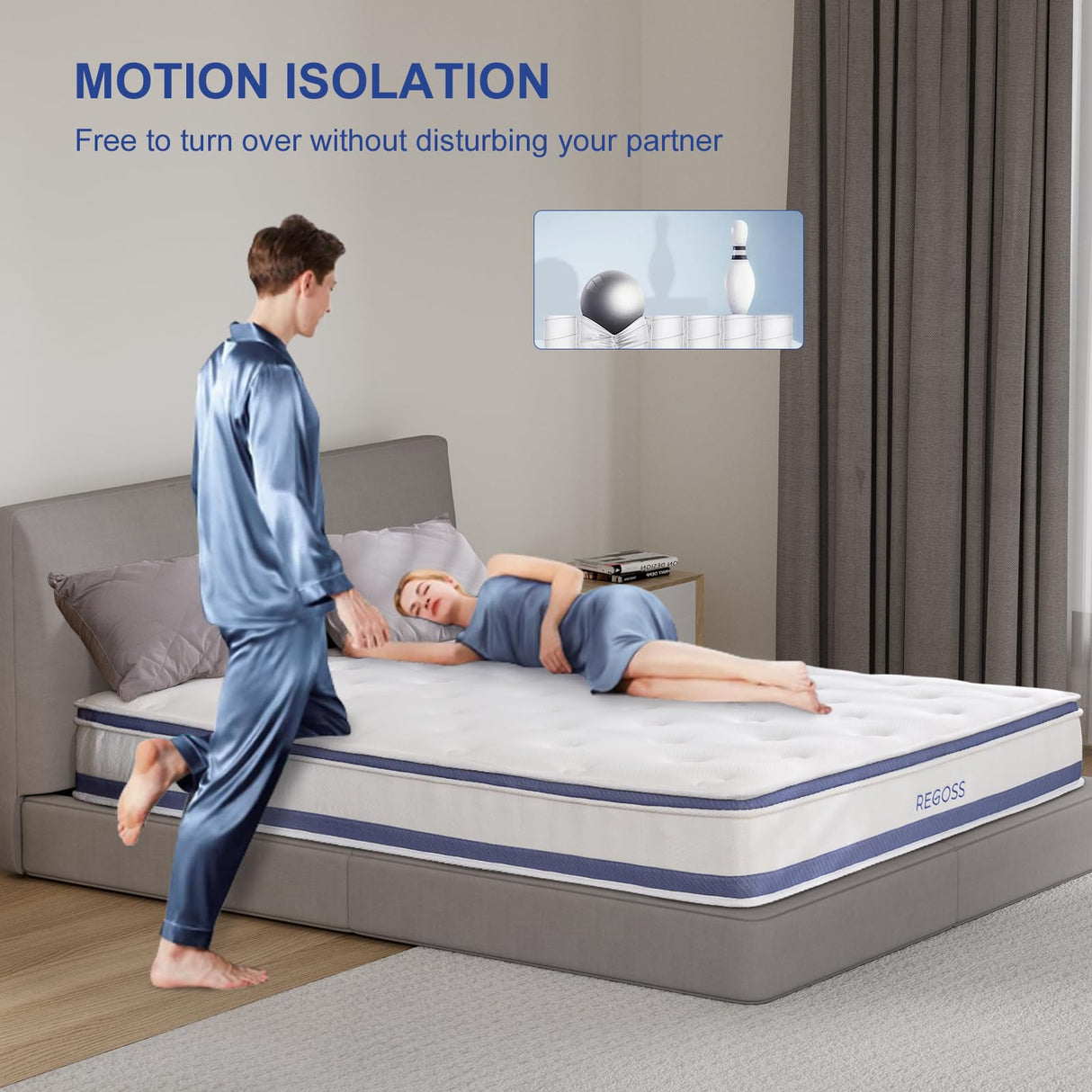 REGOSS Twin Mattress, 10 Inch Twin Mattress Hybrid, Twin Size Mattress in a Box with Memory Foam & Individual Pocket Spring, Twin Mattress Medium Soft Feel Motion Isolation for Pressure Relief REGOSS