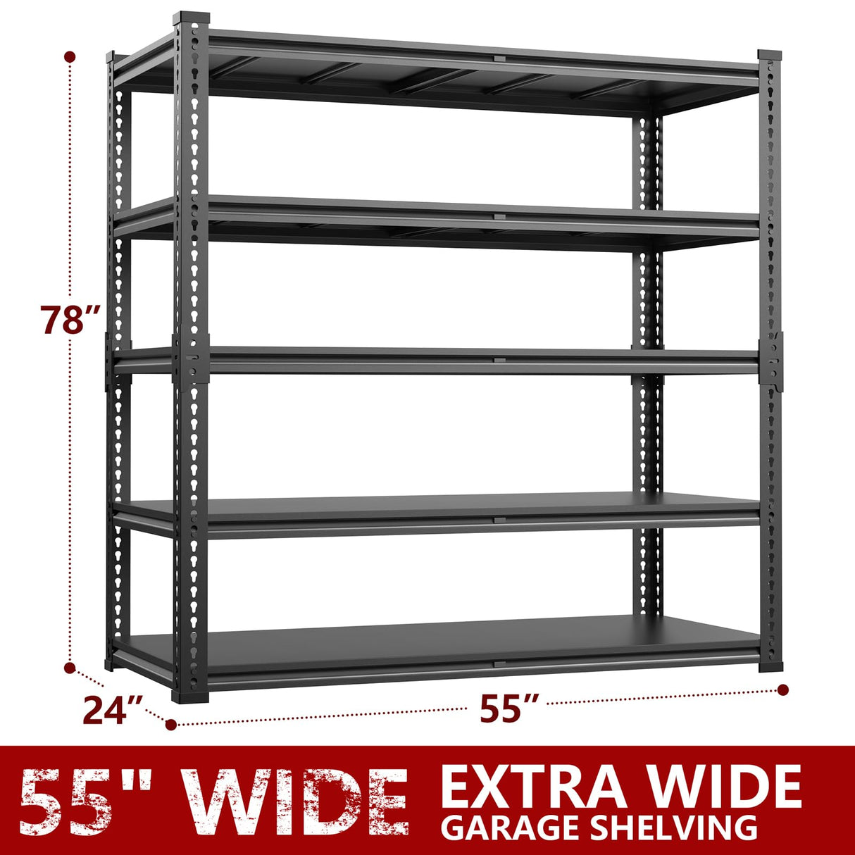 Lauxery 78” H x 55”W x 24”D Metal Garage Shelving, Adjustable 5 - Tier Basement Shelving, Easy Assembly, Large Size Heavy Duty Storage Rack for Garage, Basement & Workshop Lauxery