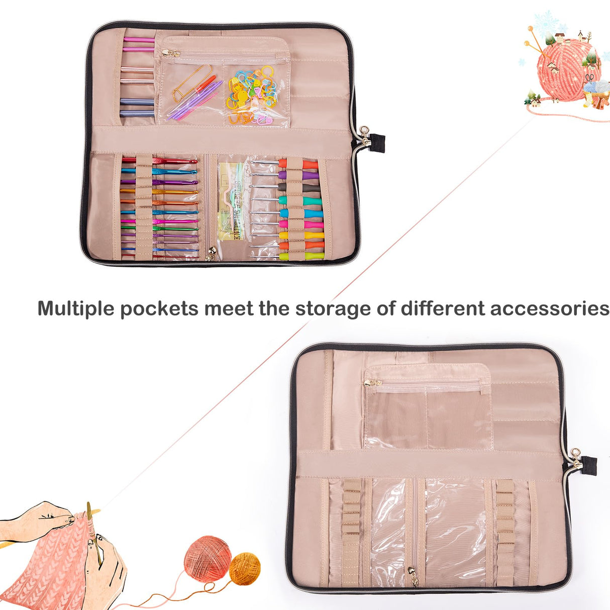 MYBAGZING Knitting Needles Case (Up to 14 Inches) - Organizer for Knitting and Crochet Accessories - Empty Hook Case MYBAGZING