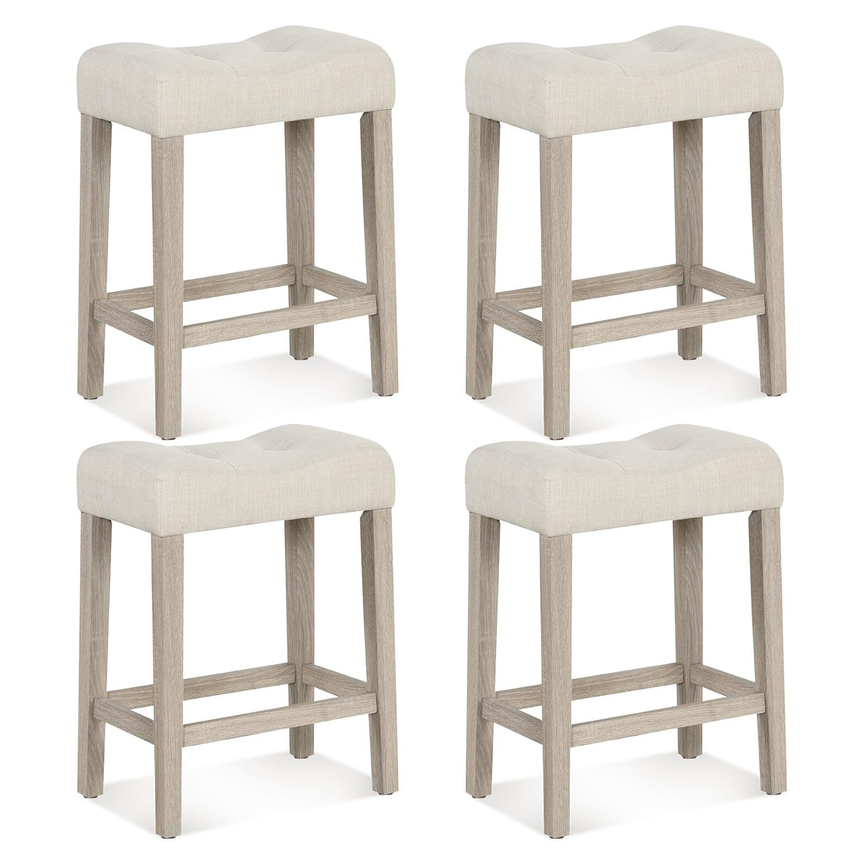 Giantex 24" Bar Stools Set of 4, Upholstered Counter Height Saddle Bar Stools with Footrest and Wood Legs, Farmhouse Button Tufted Backless Barstools for Kitchen Island, Dining Room, Cafe, Beige Giantex