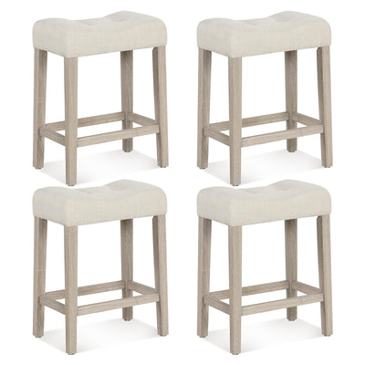 Giantex 24" Bar Stools Set of 4, Upholstered Counter Height Saddle Bar Stools with Footrest and Wood Legs, Farmhouse Button Tufted Backless Barstools for Kitchen Island, Dining Room, Cafe, Beige