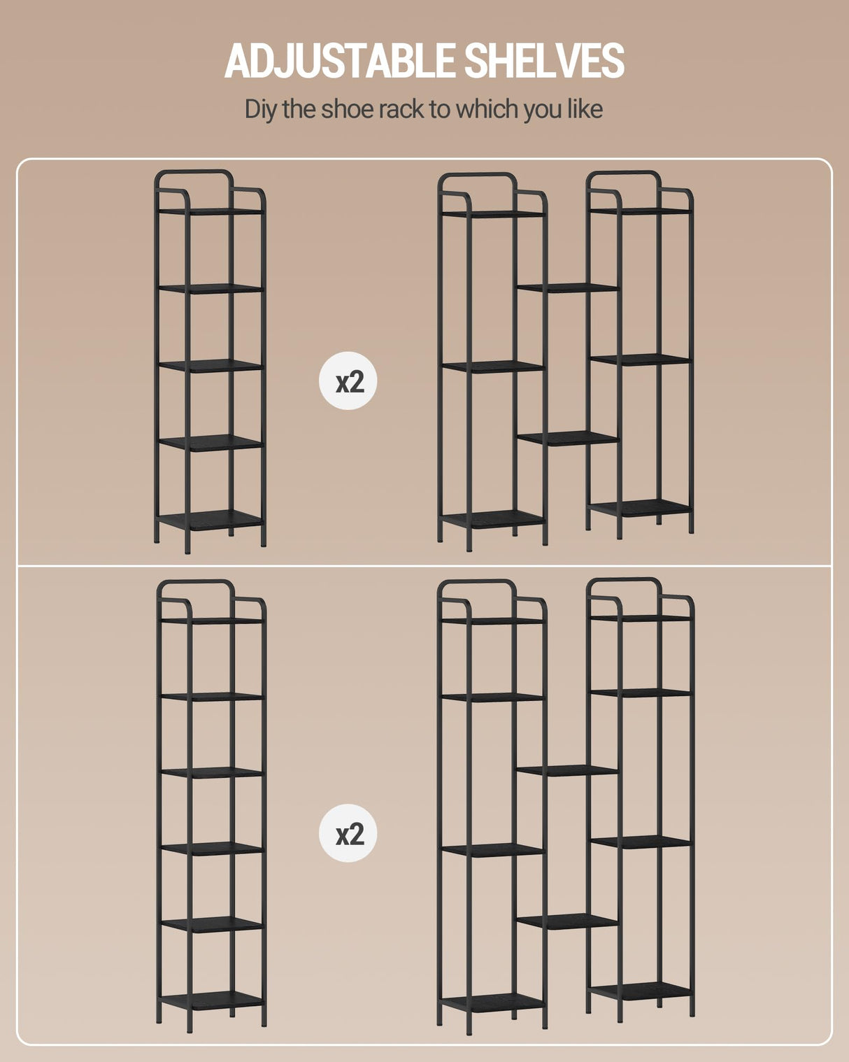Hzuaneri Bookcase Bookshelf, Narrow Book Shelf, Industrial Corner Shelf Storage Organizer, Slim Shelving Unit for Home Office, Living Room, Bedroom, Kitchen, 5-Tier Black BC24504B Hzuaneri