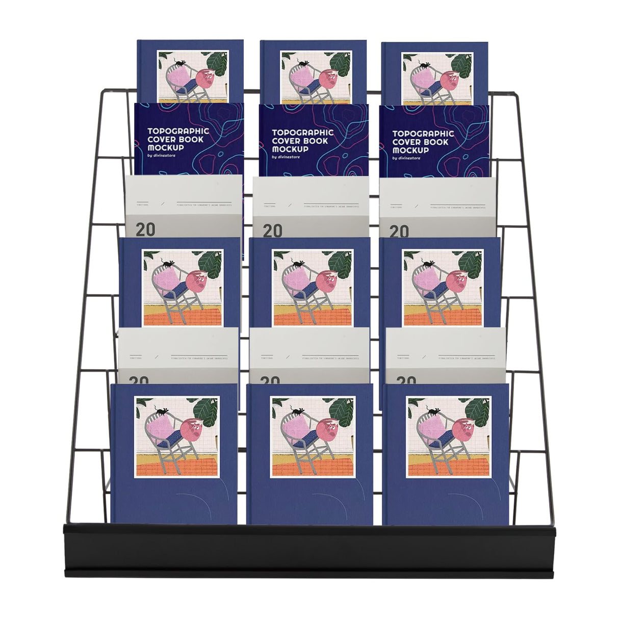 LyeXD 6 Tier Book Display Rack, Comic Book Display Wire Rack Greeting Card Display with Panel Fence, 18" Brochure Display Stand Tabletop CD Display Magazine Rack for Library Classroom (Black) LyeXD