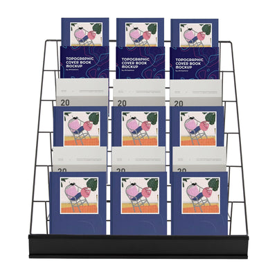 LyeXD 6 Tier Book Display Rack, Comic Book Display Wire Rack Greeting Card Display with Panel Fence, 18" Brochure Display Stand Tabletop CD Display Magazine Rack for Library Classroom (Black)