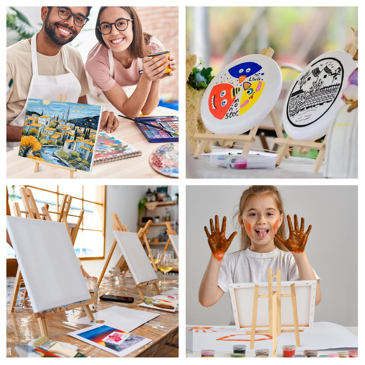 ESRICH 2 Pack 11.8" Wood Easels,Small Tabletop Display Stand,Easel Stand for Painting,Painting Party,Kids Student Tabletop Easels for Painting, Portable Canvas ESRICH