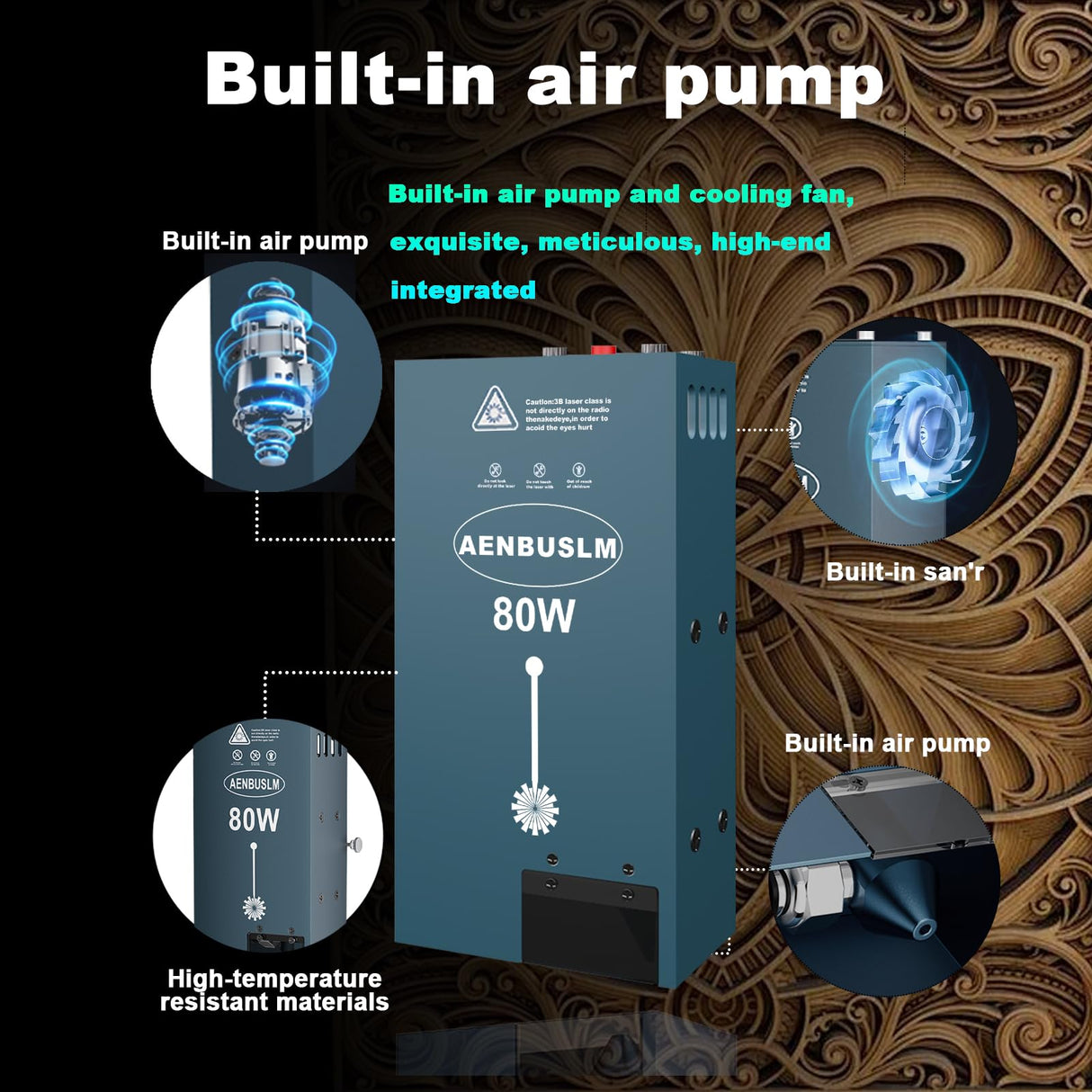 AENBUSLM 80W Laser Module Built-in Air Assist,10W Output Power,Fixed-Focus,Double Ultra-Fine Compressed Spot CNC Carving DIY Laser Masterfor Laser Cutter & Laser Engraver Machine - Laser Class:lV AENBUSLM
