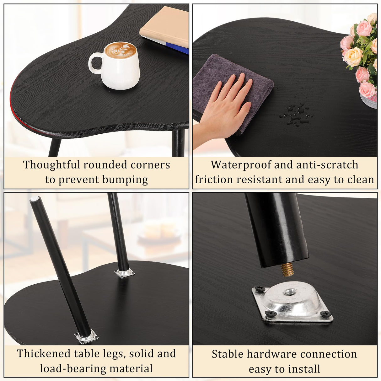 Small Coffee Table Black Cloud Coffee Table for Small Spaces Modern Center Table Unique Irregular Coffee Table with Wood Legs Living Room Mid-Century Sofa Table FEUFOAM