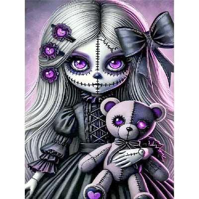 cdjlddww Gothic Diamond Painting Kits for Adults, 5D Diamond Art Kits for Beginners, DIY Bear Round Full Diamond Gemstone Art Rhinestone Painting for Wall Decor 12X16 inch