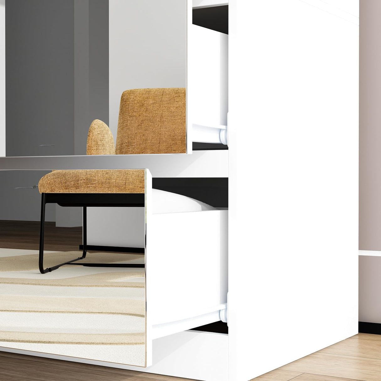 FUFU&GAGA Wardrobe with Mirror Doors, White Bedroom Armoire with 2 Drawers, Hanging Rod, Mirrored Closet Modern Clothes Storage Cabinet for Bedroom Cloakroom, 31.5”W x 19.7”D x 70.9”H FUFU&GAGA