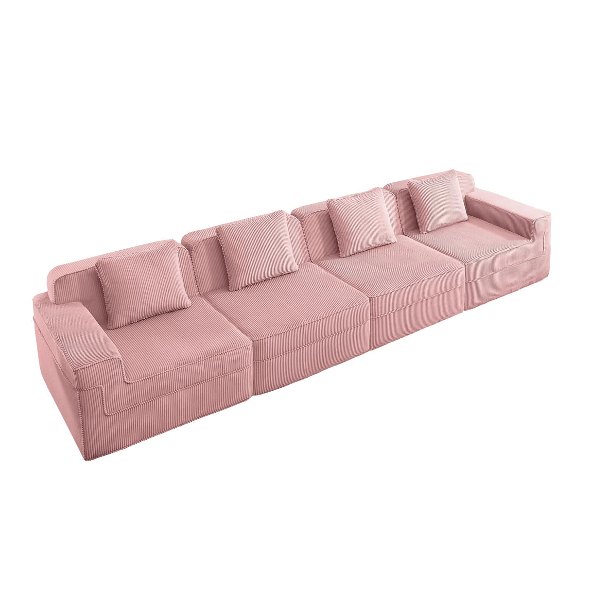 153.5 Cloud Sofa with Deep Seats and Wide Armrests,Boneless Sectional Couch with High Density Memory Foam Sofa, 4 Seater Sofa for Living Room Apartments - No Assembly, Corduroy,Pink HUMEHA