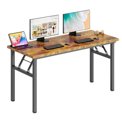 DlandHome Folding Table Computer Desk Workstation Table Conference Table Home Office Desk, Fully Assembled (62 Inches, Retro)