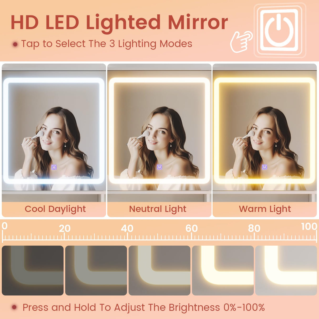 DICTAC Makeup Vanity Desk with Sliding LED Lighted Mirror, 47.2"W Large Vanity Desk with Drawers, Shelves and Side Storage, RGB Glass Cabinet, White Vanity Table Set with Charging Station for Bedroom DICTAC