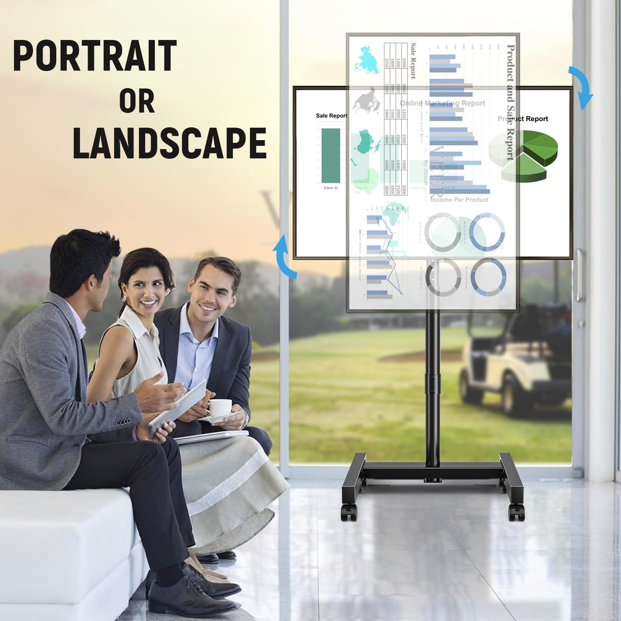 YOMT Mobile TV Cart Rolling TV Stand for 13-50 inch Screens, Tilting and Rotating Mount, Portrait to Landscape, Height Adjustable Portable TV Stand with Wheels Holds up to 44lbs Max VESA 200x200mm YOMT