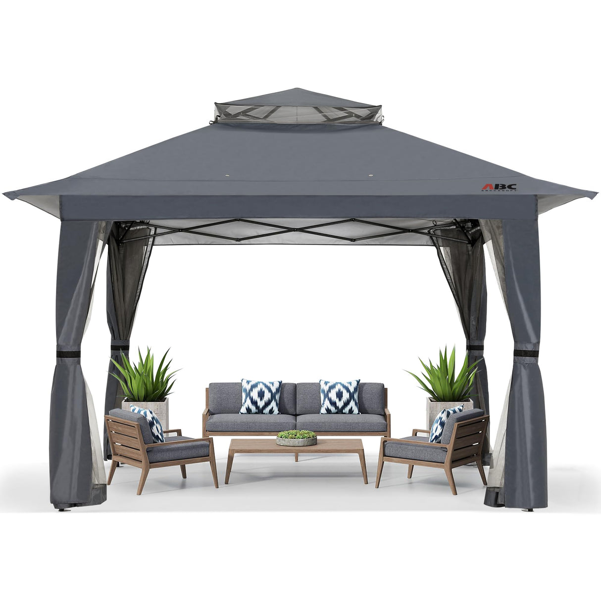 ABCCANOPY 13x13 Pop Up Gazebo, Outdoor Canopy Tent, Instant Screened Shelter with Mosquito Netting for Patio, Garden, Backyard, Party, Camping (Dark Gray) ABCCANOPY