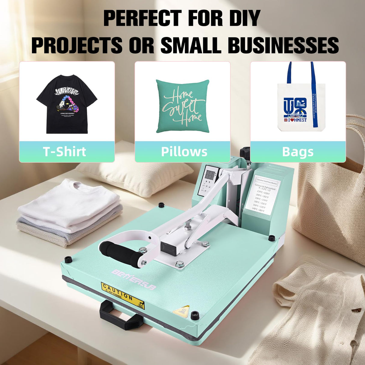 BetterSub 15‘’x15‘’ Industrial Heat Press Machine for T-Shirts, Sublimation, Transfers – Digital LCD Control, Teflon Surface, Clamshell Design, Safe & Durable (Teal) BetterSub