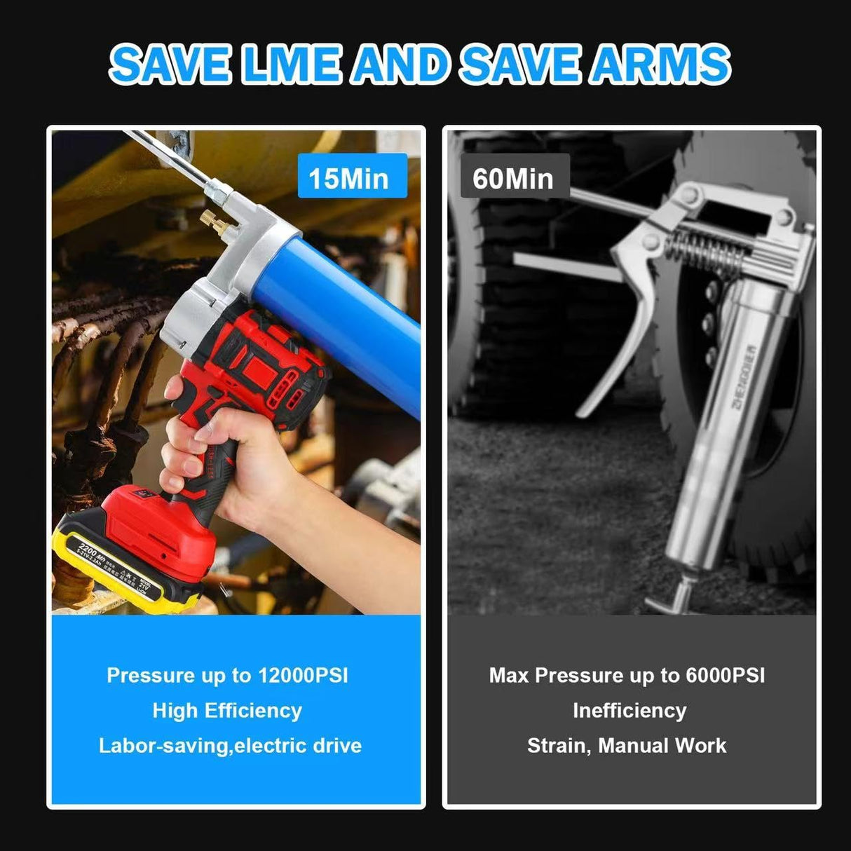 21V Electric Grease Gun with Battery*2, 12000 PSI Cordless Grease Gun Kit with Case & Accessories (Charger, Coupler Locks, tip, Hose, Cartridge Tube) Towiac