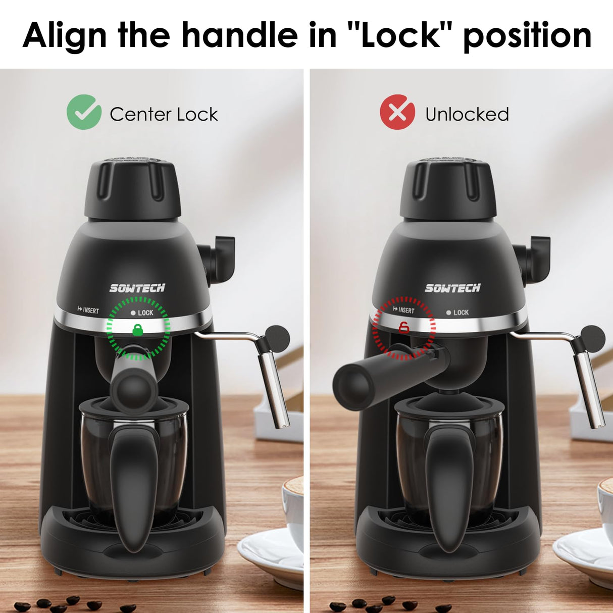 SOWTECH Coffee Machine, 3.5 Bar Espresso Cappuccino Machine with Milk Frother, 1-4 Cup Portable Coffee Maker for Latte, Cappuccino, 800W, Black SOWTECH