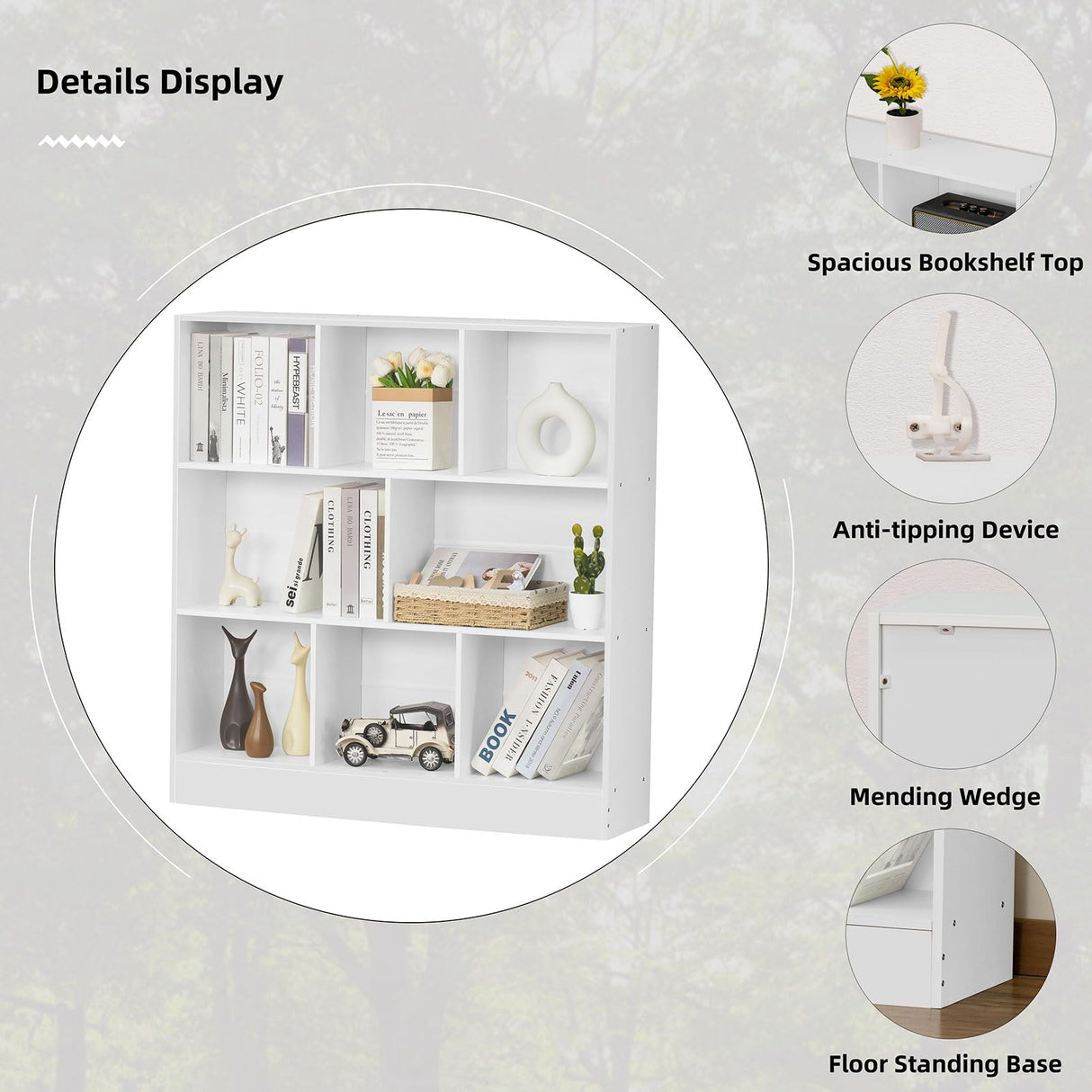 YAHARBO White 3 Tier Bookshelf,Wide Modern Horizontal Bookcase,Wood Low Book Shelf,Wide Display Storage Cabinet with Base,Floor Standing 8 Cube Large Bookcases Organizer for Bedroom,Living Room,Office YAHARBO