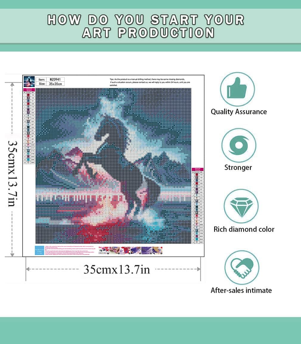 Lophomie Diamond Art Kits for Adults, 5D DIY Horse Diamond Painting Kits for Adults Beginners, Diamond Dots Kits Gem Arts Crafts for Home Wall Decor 14x14 Inch Lophomie