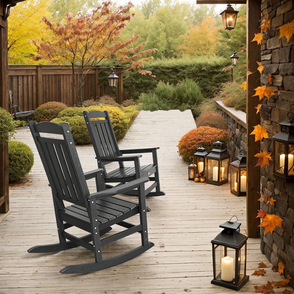 TenKa HDPE Patio Oversized Rocking Chair Set of 2, Outdoor Rocking Chair for Adults, All Weather Resistant Porch Rocker for Lawn Garden TenKa