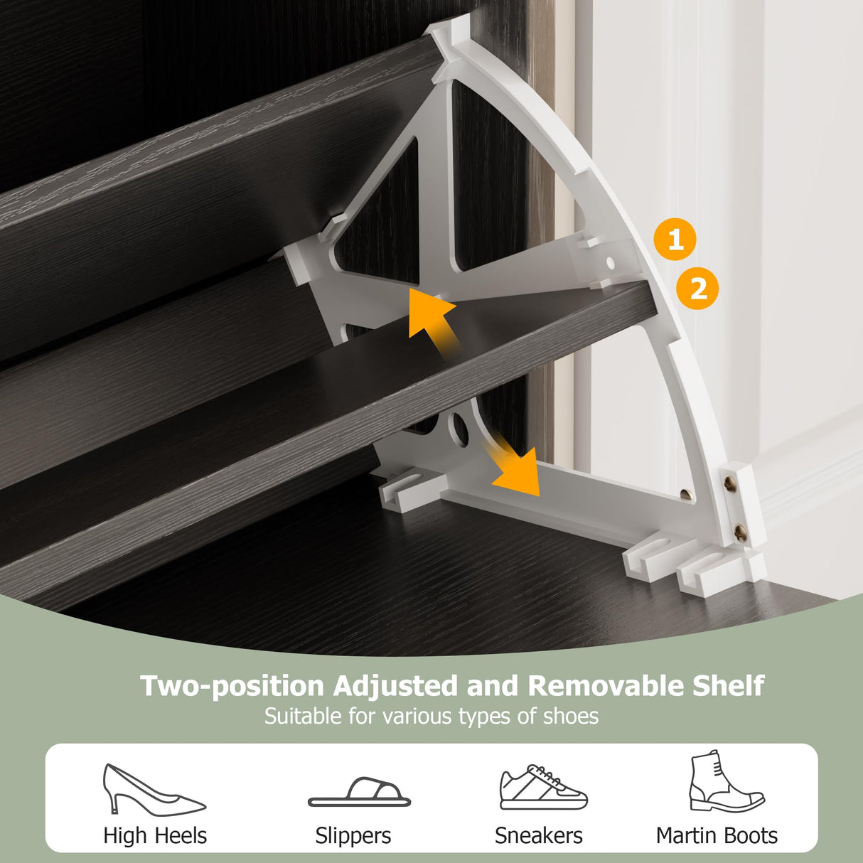 Jocoevol Rattan Shoe Cabinet Storage with 2 Flip Drawers & 2 Drawers, Freestanding Narrow Wood Shoe Cabinet with Metal Legs for Entryway Hallway, Light Black Jocoevol