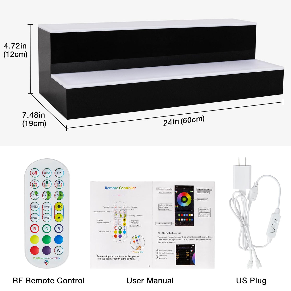 ClarityCraze LED Lighted Liquor Bottle Display Shelf, 2 Tiers 24 Inch Bar Bottle Display Shelf with Remote and App Control for Home Bar Party Whiskey Wine Coffee Syrup Water Bottle Display ClarityCraze