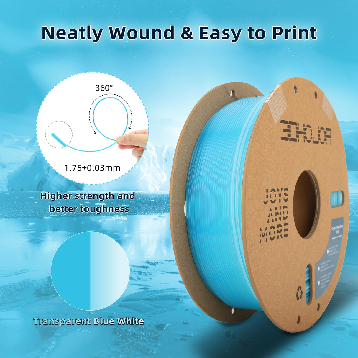 3DHoJor Transparent Multi Rainbow Color Gradient Change PLA 1.75mm 1KG 3D Printing Filament Crystal Rainbow PLA Clear PLA Filament with Cardboard Spool-Glacier 3DHoJor