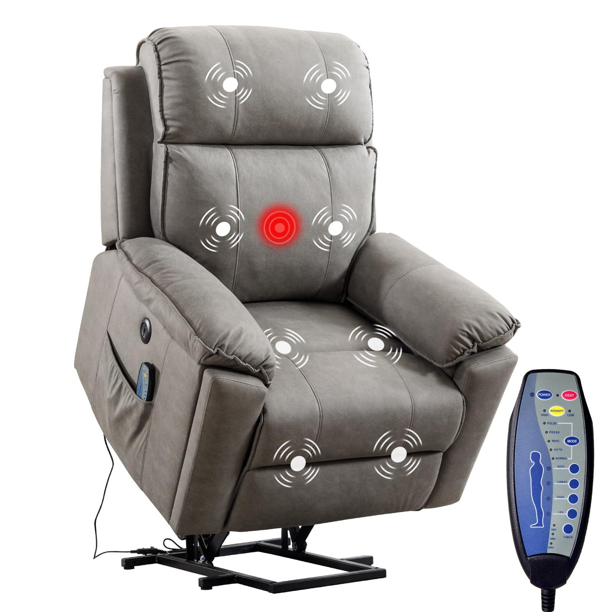 Phoenix Home Power Lift Chair with Massage and Heat for Elderly Recliner, Green Grey Phoenix Home